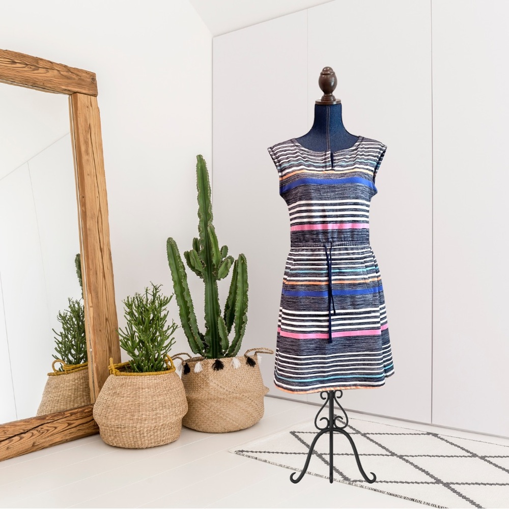 T by Talbots Cap Sleeve Mutli Color Striped Shift Dress